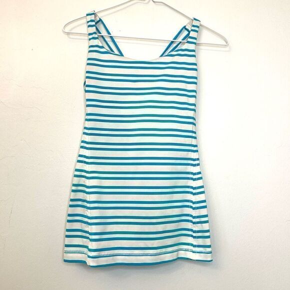 Lululemon Athletica Stripe Free To Be Tank Crossback Blue White Top Size 6 - Picture 1 of 4